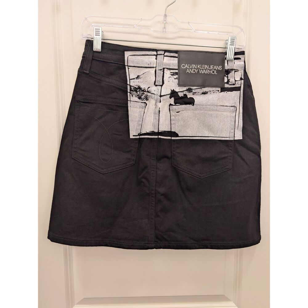 Calvin Klein Jeans Andy Warhol Horses Skirt Size 29 Black Art to Wear Rare